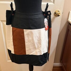 Iris Meets INC Colorblock Faux-Leather Mini Skirt - Black, Brown & White (14)